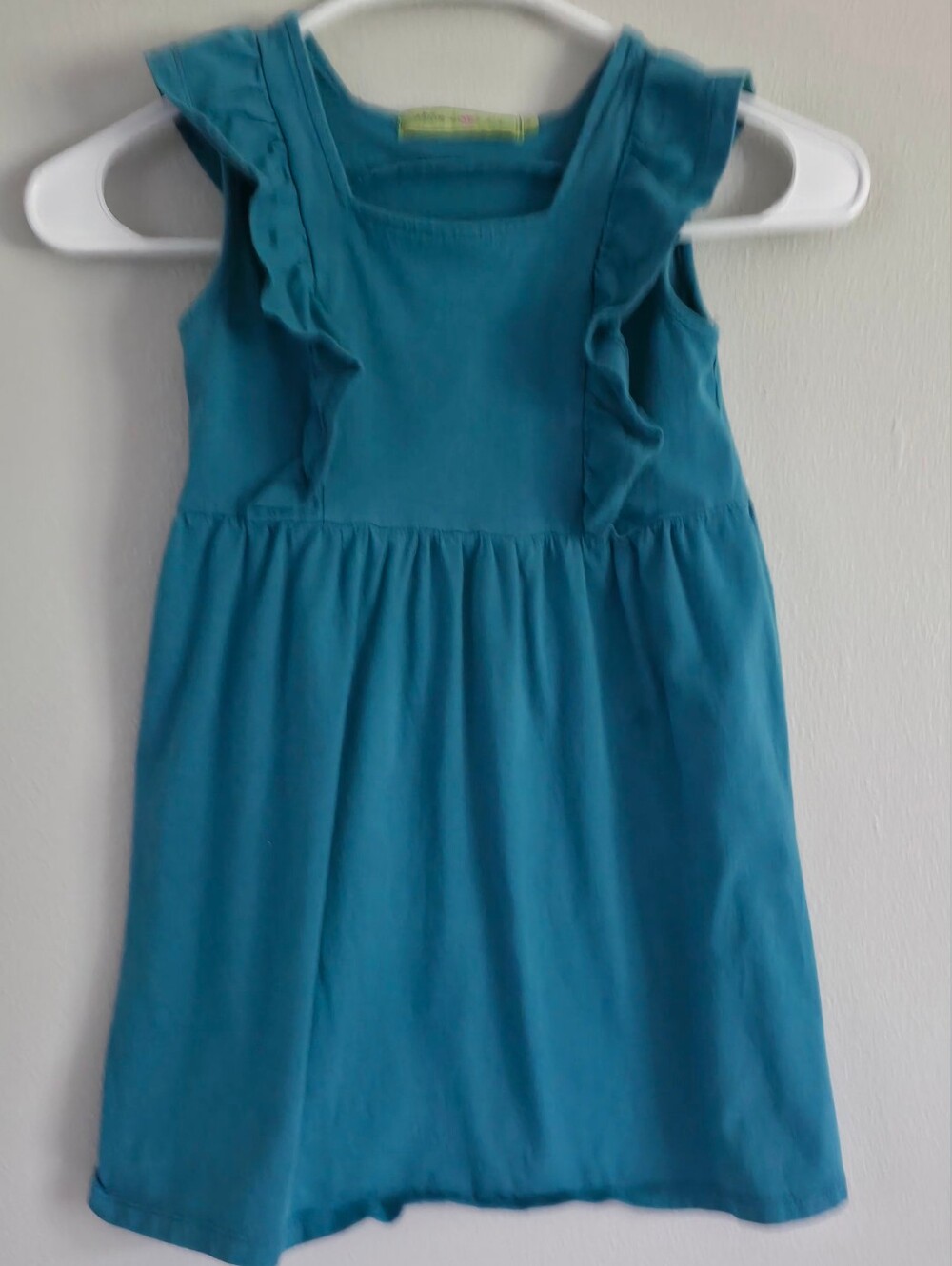 Girls Teal Ruffle Sleeve Casual Dress